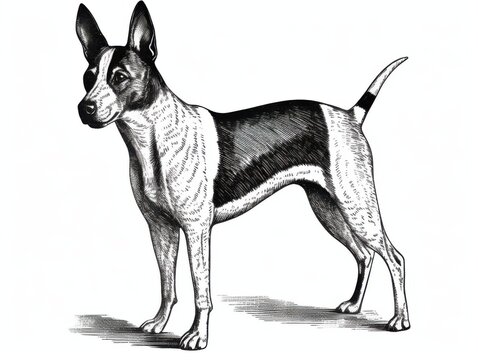 recommend clip art: Black and white Vintage engraved art of a Basenji isolated on white background, ink sketch illustration, simple vector art design, highly detailed line art, high contrasty