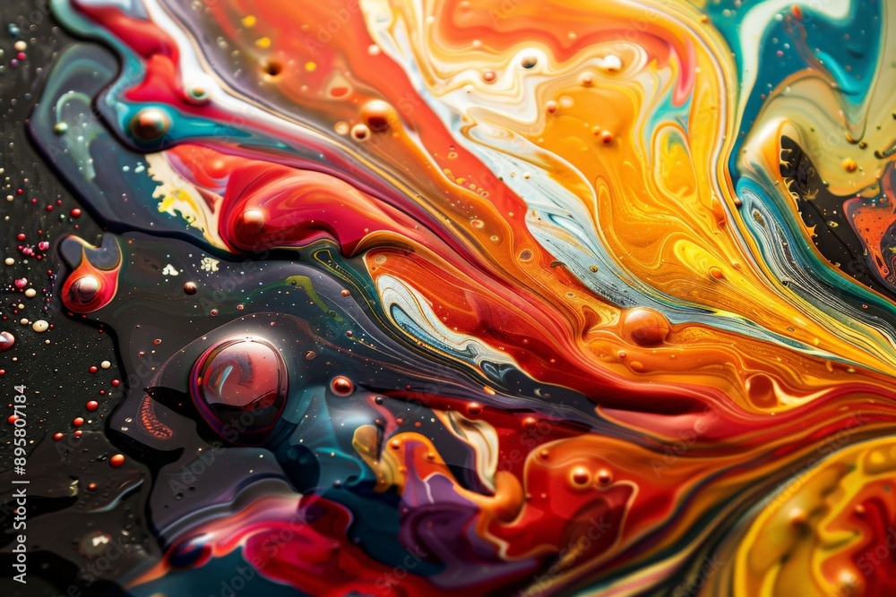 Fototapete A mesmerizing abstract fluid art piece showcasing a dynamic blend of vivid colors, creating a visually captivating and emotionally stimulating visual experience.