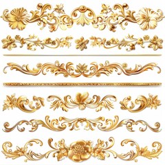 Fototapeta premium Trim Collection: Golden Border and Ornament Decoration on White Background
