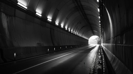 Fototapeta premium Tunnel Entrance. Urban City View through Long Dark Open Road