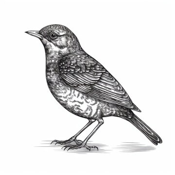 recommend clip art: Black and white Vintage engraved art of a blackbird isolated on white background, ink sketch illustration, simple vector art design, highly detailed line art, high contrasty. 