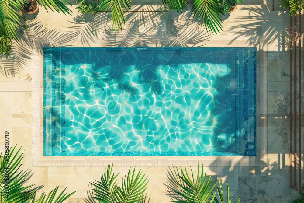 Poster this image captures a top-down view of a tranquil swimming pool, showcasing its clear sparkling wate