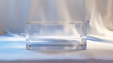 A transparent acrylic box with a sleek base