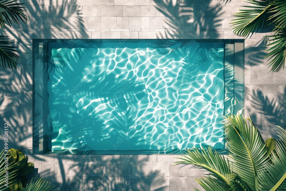 Poster this image captures a top-down view of a swimming pool, showcasing the clear blue water reflecting s
