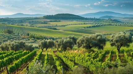 Fototapeta premium Vineyards in Maremma, Tuscany, Italy. Panoramic Landscape of Casale Marittimo Village