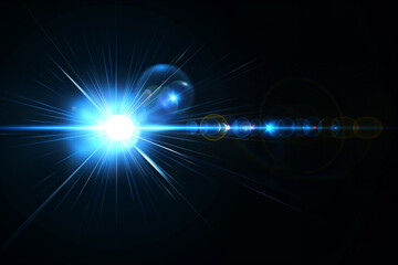 Blue lens flare effect, light overlay on black background