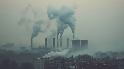 Smoking factory chimneys airpollution concept