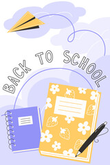 School Poster with School Supplies in flat style