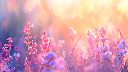 Ethereal backdrop with wild flowers, creating a serene and tranquil atmosphere 