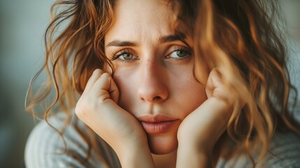 Lost in thoughts unhappy stressed woman regretting of wrong decision