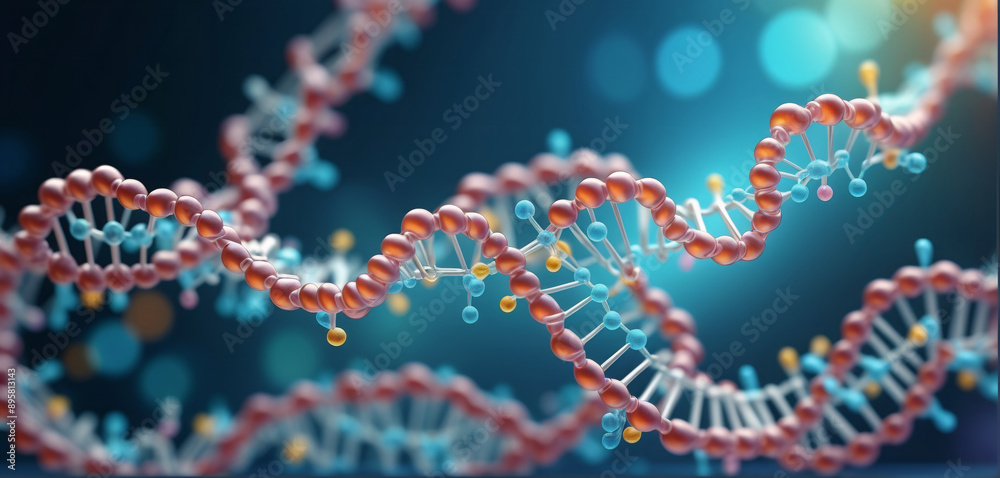 Wall mural Illustrative colored representation of an informational strand in genetic transcription and RNA polymerase