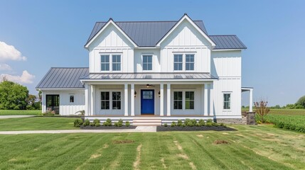 Obraz premium Contemporary Farmhouse Featuring White and Blue Accents