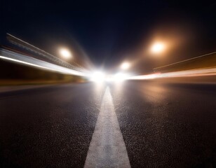 Obraz premium Blurred Abstract Background View Looking Out Toward Empty Road in the Middle of Night