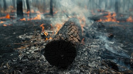 Charred log smoldering from a prescribed burn an essential process for reducing fuel load and revitalizing forest ecosystems