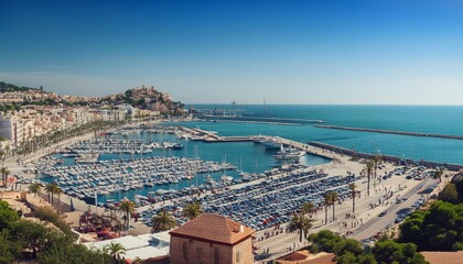 Overcrowded mediterranean port city filled with mass tourism, high season