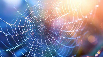 Delicate Spider Web with Dew Drops on Beads
