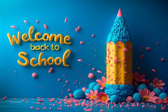 Welcome Back To School Concept With Giant Pencil. Back to the school advertising banner