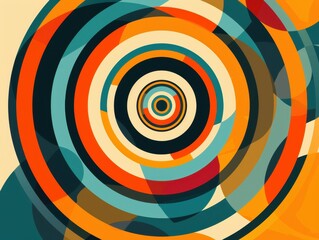 Naklejka premium Radiating circles, energetic colors, flat design illustration