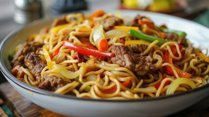 Freshly Cooked Filipino Food Lomi Noodles with Assorted Meat and Vegetables