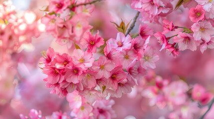 Fototapeta premium Close up of blooming Sakura or Cherry blossom tree in a spring garden in Almere Netherlands