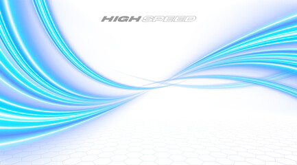 Blue curved lines. High speed light. Futuristic wavy lines. Science technology and innovation vector background.