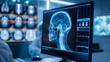 Brain X-Ray on Medical Monitor Display