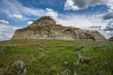 Panorama of Sagebrush and Castle Butte in the Big Muddy Valley, Saskatchewan, Canada