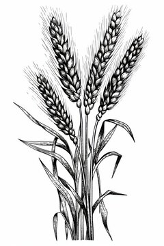 recommend clip art: Black and white Vintage engraved art of a wheat stalk isolated on white background, ink sketch illustration, simple vector art design, highly detailed line art, high contrasty 