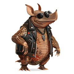 Obraz premium Armadillo Rockabilly animal fashion cartoon isolated whitebackground 16:9