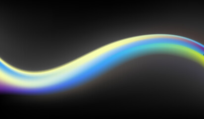 Glowing Swirling Neon Rainbow colors on dark background. Vivid rainbow swirl loop. Abstract vibrant string of light. Aesthetic Pastel Neon wallpaper template. Vector Illustration.