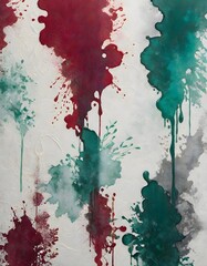 Fototapeta premium Dynamic abstract paint splashes in vibrant red and green hues on a white canvas, creating a striking and expressive visual effect, Generative AI.