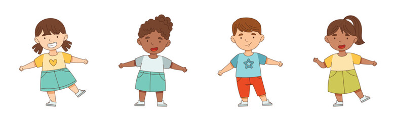 Happy Little Boy and Girl Standing with Open Arms for Hug Vector Illustration Set