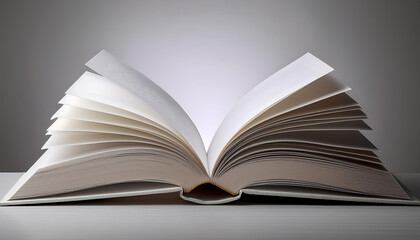 Obraz premium Open Book with Pages Fanned Out on a Grey Background