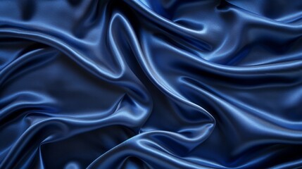 Fototapeta premium A navy blue satin fabric background, with smooth waves and a reflective surface