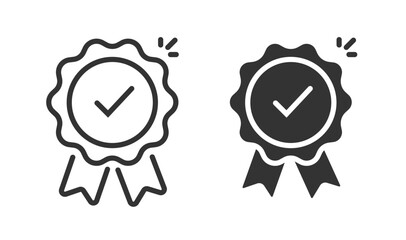 Quality medal icon line outline stroke graphic vector, simple accredited certificate solid glyph black white symbol, guarantee badge seal stamp sign set, satisfaction rosette pictogram award image