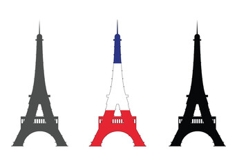 Obraz premium Eiffel tower vector illustration black silhouette, eiffel tower with france flag colors 