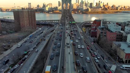 Establishing Aerial View Shot of New York City NYC, Court House Brooklyn Bridge