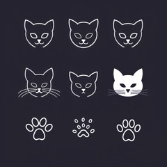 Obraz premium Cat Faces and Paw Prints on Black Background