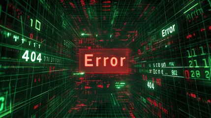 abstract Binary Code Background with text Error 404, programming concept, system failure error, system corruption