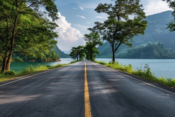 Fototapeta premium Road in the middle of the lake. Beautiful nature on a journey