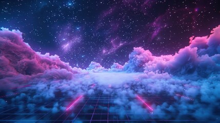 Ethereal Cosmic Landscape with Vibrant Clouds and Stars