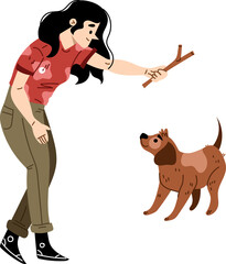 Woman Playing with Dog
