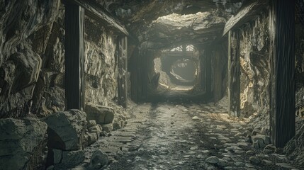 Ancient deserted mine Enchanted crypt Expedition beneath the subterranean catacombs and passageways