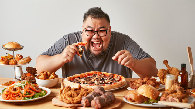 ピザを食べる日本人男性