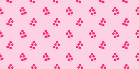 Pink seamless pattern with round leaves, botanical background