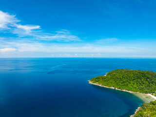 Amazing top view beach Aerial view of Tropical beach sea in the beautiful Phuket island Located at Freedom beach Phuket Thailand,Wide angle view seascape nature background