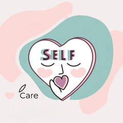 Self Care Concept Illustration with Heart and Face