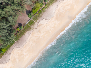 Fototapeta premium Amazing top view beach High angle view of Tropical beach sea in the beautiful Phuket island Thailand