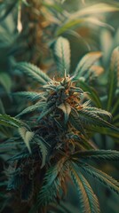 Fototapeta premium Creative banner with marijuana buds and wellness theme