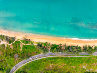 Amazing top view beach High angle view of Tropical beach sea in the beautiful Phuket island Thailand